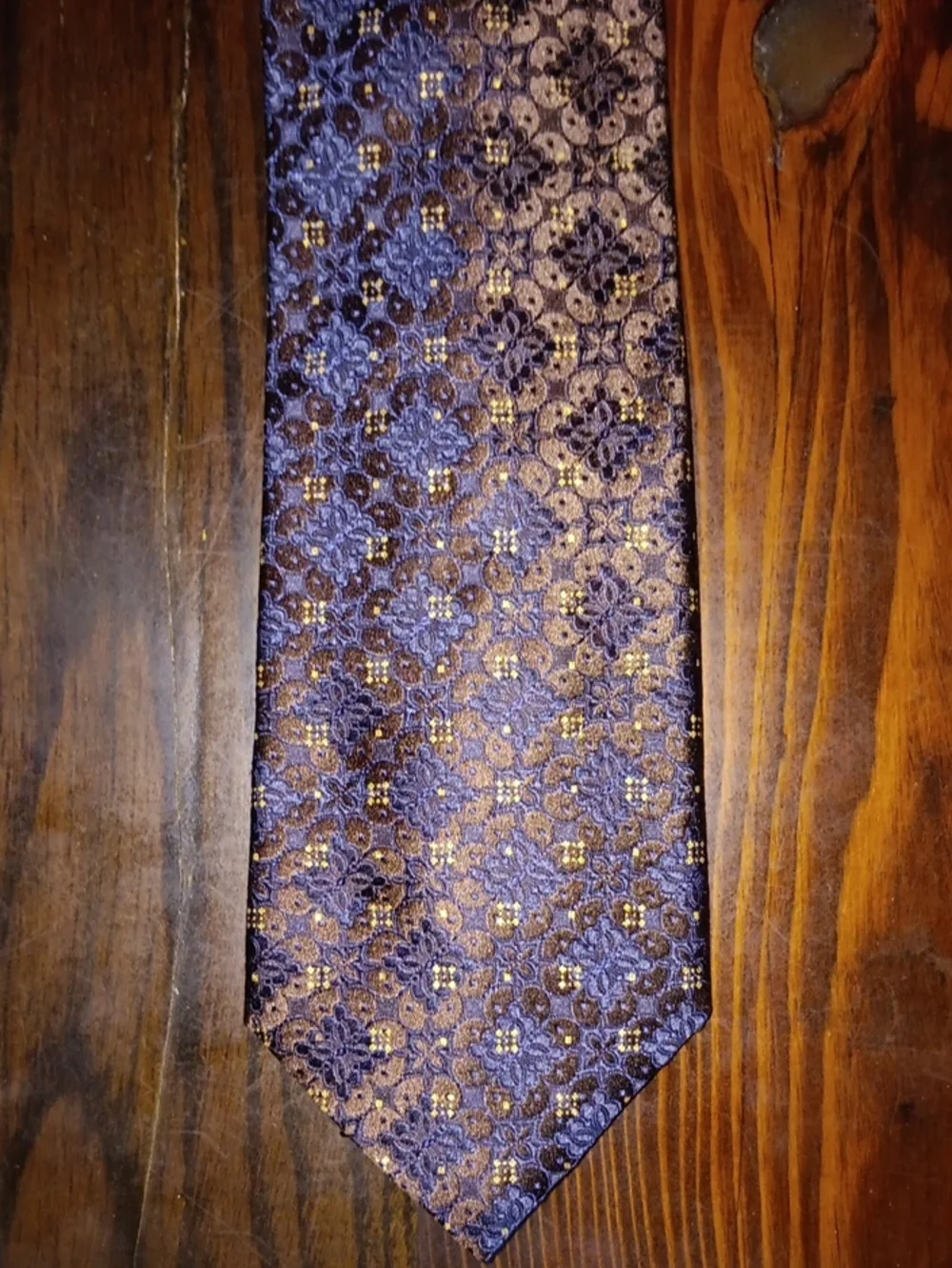 Canali Brown Tie with Blaxk Floral Medallion Pattern